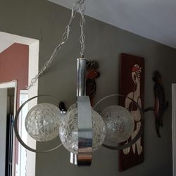 Mid Century Swag Hanging Lamp Chrome Glass Globes 1969's