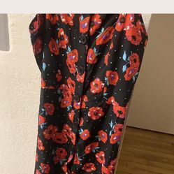 Black Floral Button-Front Dress (Red & Blue Flowers) Size 8 & 10