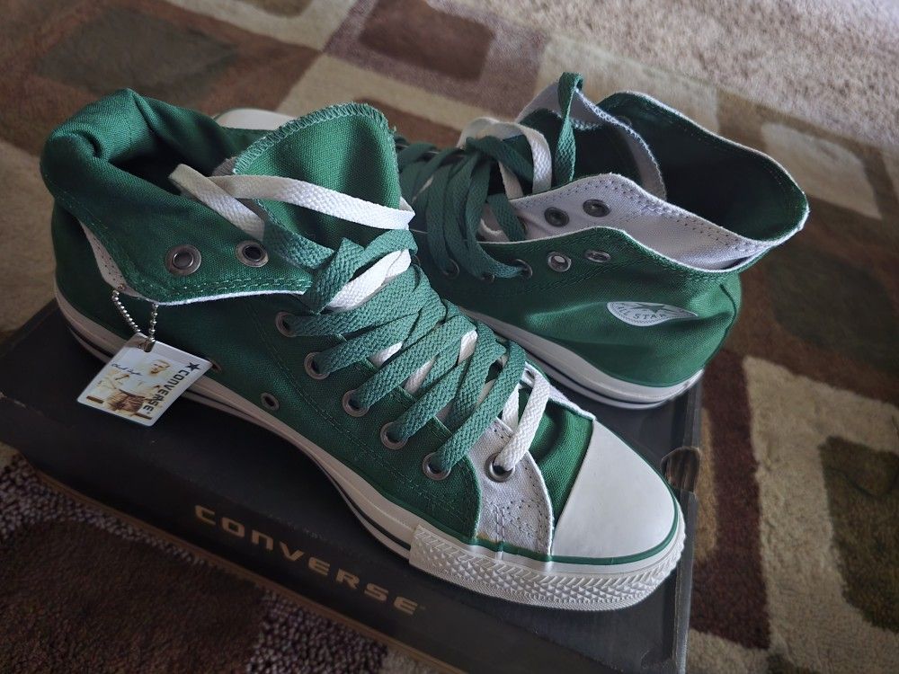 RARE !! Limited Edition Converse Chuck Taylor All Star Double Upper Hi Men’s Size 10  Green / White