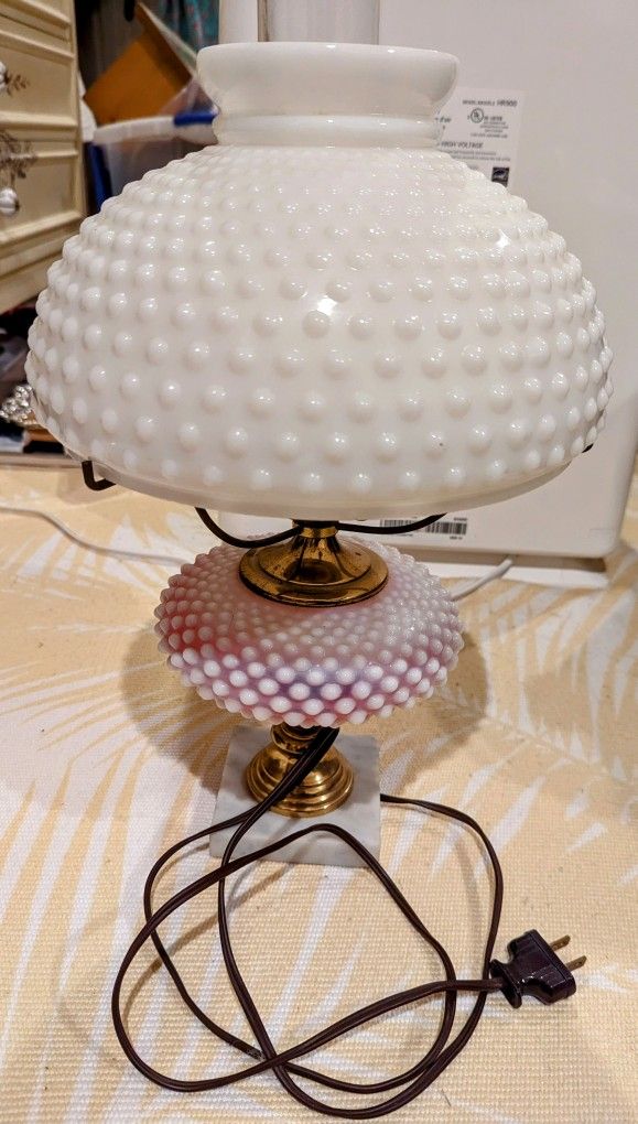 Antique Milk glass Hobnail Moonglow Lamp