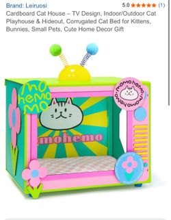 Cardboard Cat House - TV Design, Indoor/Outdoor Cat Playhouse & Hideout, Corrugated Cat Bed for Kittens, Bunnies, Small Pets, Cute Home Decor Gift
