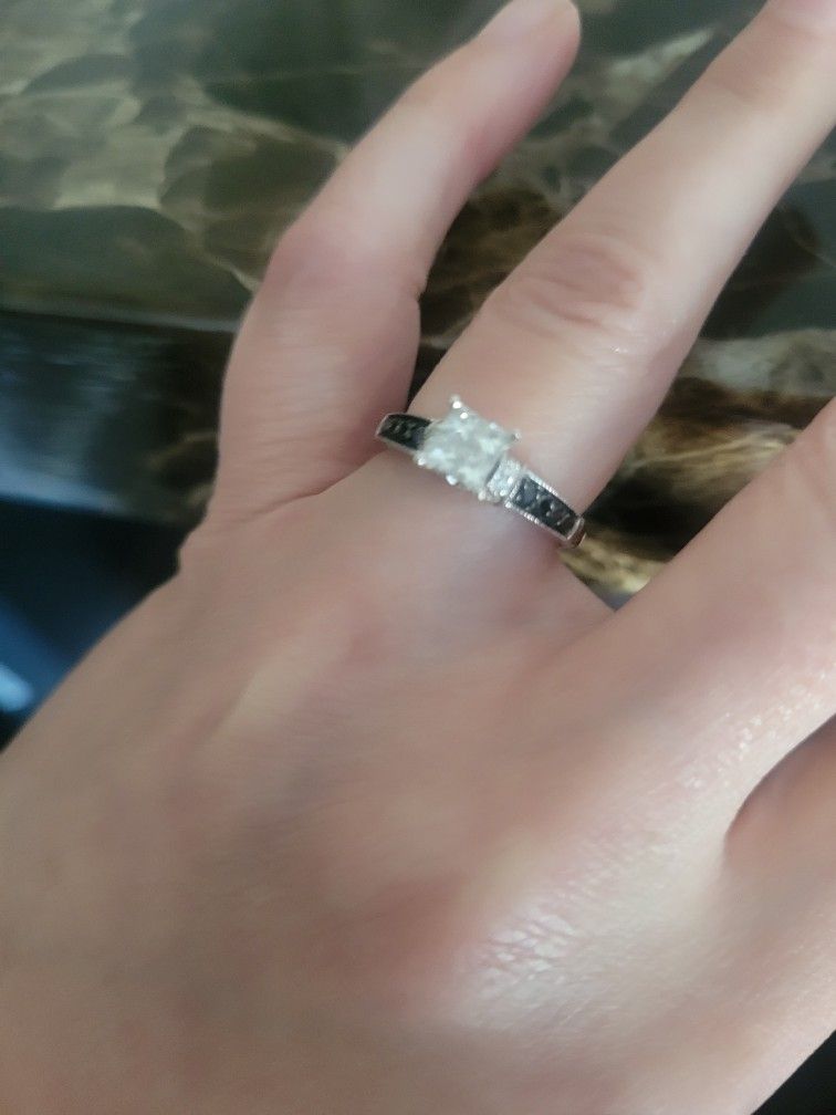Black Diamond And Diamonds Engagement Ring