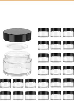 Hoa Kinh - Tarro de vidrio de 1 onza con tapa, paquete de 40 recipientes redondos transparentes para cosméticos con forros interiores y tapas negras,