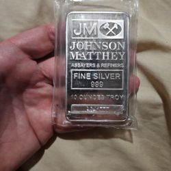 10 Oz. Johnson Matthey .999+ Fine Silver Bar still Sealed in Original PlasticGreat collectors item