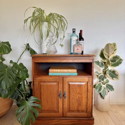1970s Tiger Oak Bar Cart On Wheels