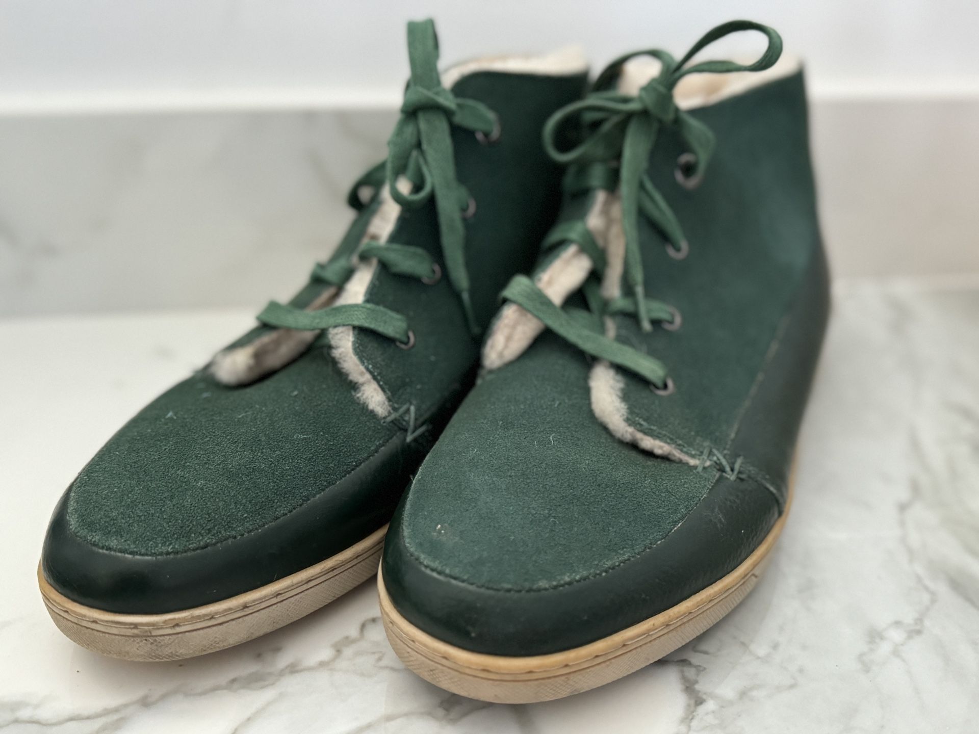 Bugatchi Green Leather/ Suede Chukka Ankle Boots Fur Lined Size 10.5