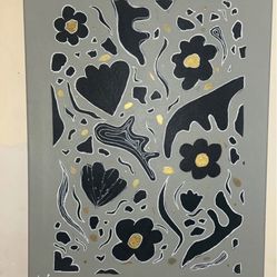 Grey, Black And Gold Abstract Painting 