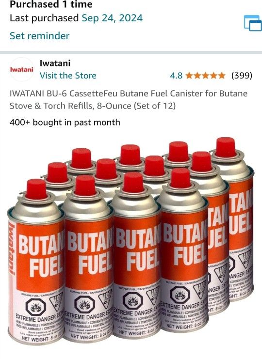 IWATANI BU-6 CassetteFeu Butane Fuel Canister for Butane Stove & Torch Refills, 8-Ounce (Set of 12)