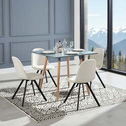 Homy Casa Rookie 5PC Dining Table Set 31.5” Square Grey Table with 4 Sunflower Beige Swival Upholstered Chairs