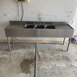 72x18 Stainless Steel 3 Compartment Bar Sink 