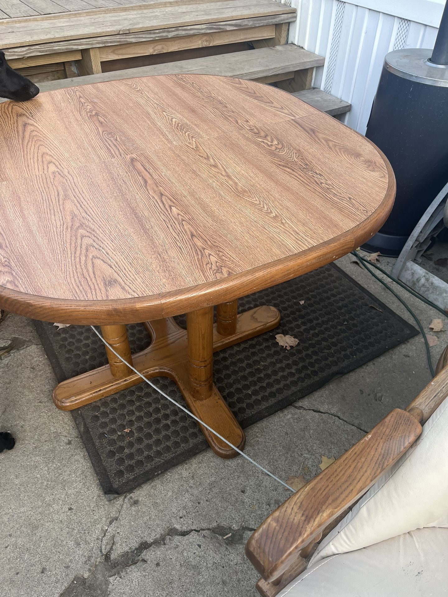 Old Table W/leaf And 4 roller Chairs