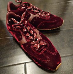 Larroude Burgundy Velvet Lace-Up Sneakers