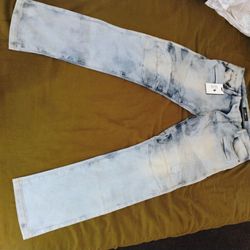 Acid Wash Distressed Flare Jeans with Tags