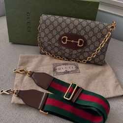 GUCCI GG Supreme Monogram Azalea Calfskin Web Small Horsebit 1955 Crossbody Bag