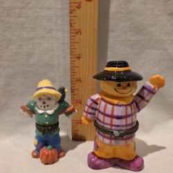Vintage Lot Of 2 "Scarecrows" Porcelain Hinged Trinket Boxes 