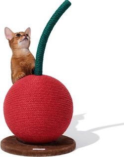 VETRESKA Cherry Cat Scratching Post, 22.64" Tall Cat Scratcher with Jute Rope Ball, Vertical Cat Scratch Post Claw Scratchers for Indoor Cats, Kitten 
