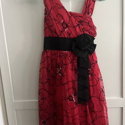 Girls Red and Black Floral Party Dress