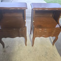 Pair of Vintage Permacraft solid cherry French style 1 drawer step up nightstands