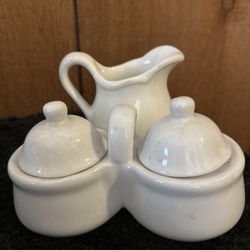 Miniature White Sugar Creamer And Pouring Pitcher 