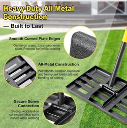 Lawn Leveling Rake: Anti Flipping 17" x 10" Stainless Steel Lawn Ground Leveler for Soil, Heavy Duty Grass Top Soil Dressing Leveling Rake, Home Lawn,