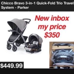 New in box  Bravo® 3-in-1 Trio Travel System combines the full-size Bravo® Quick-Fold Stroller with the top-rated KeyFit® 30 Infant Car Seat for strea
