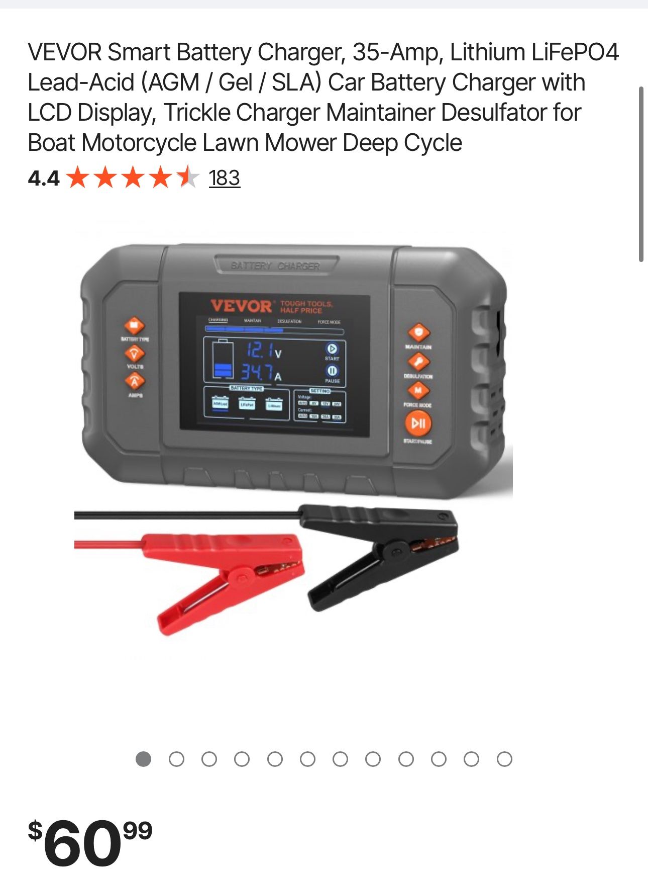 VEVOR Smart Battery Charger, 35-Amp