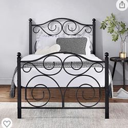 Metal Bed Frame Platform Mattress Foundation with Headboard & Footboard Box Spring Replacement, Heavy Duty & Quick Assembly, Twin, Black