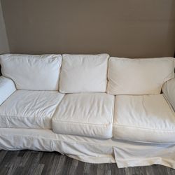 Havertys Sofa Couch w/ Removable Slipcovers Gray & Cream Clean