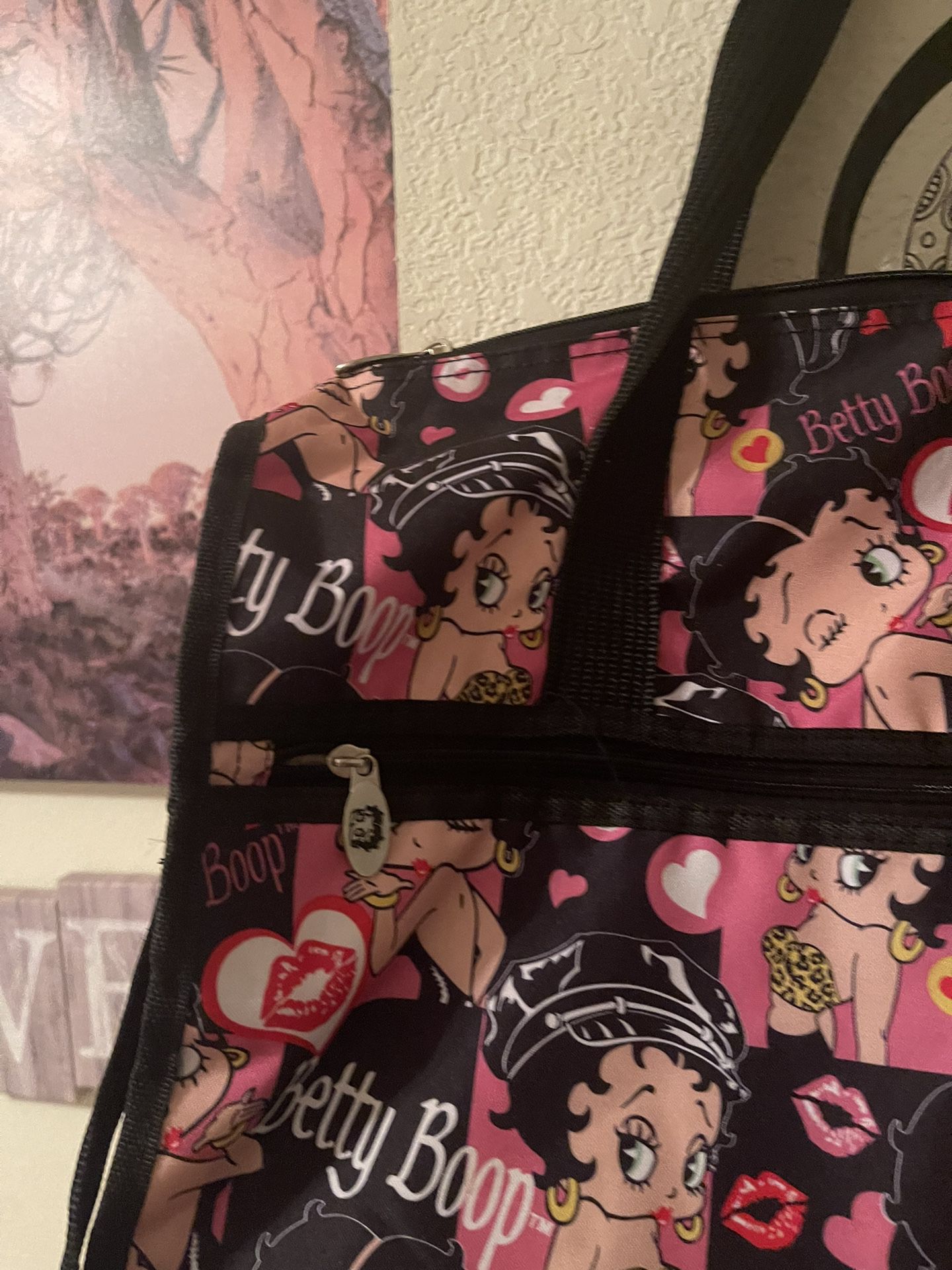 BETTY BOOP Pink Gym Tote Duffle BAG Side Pockets