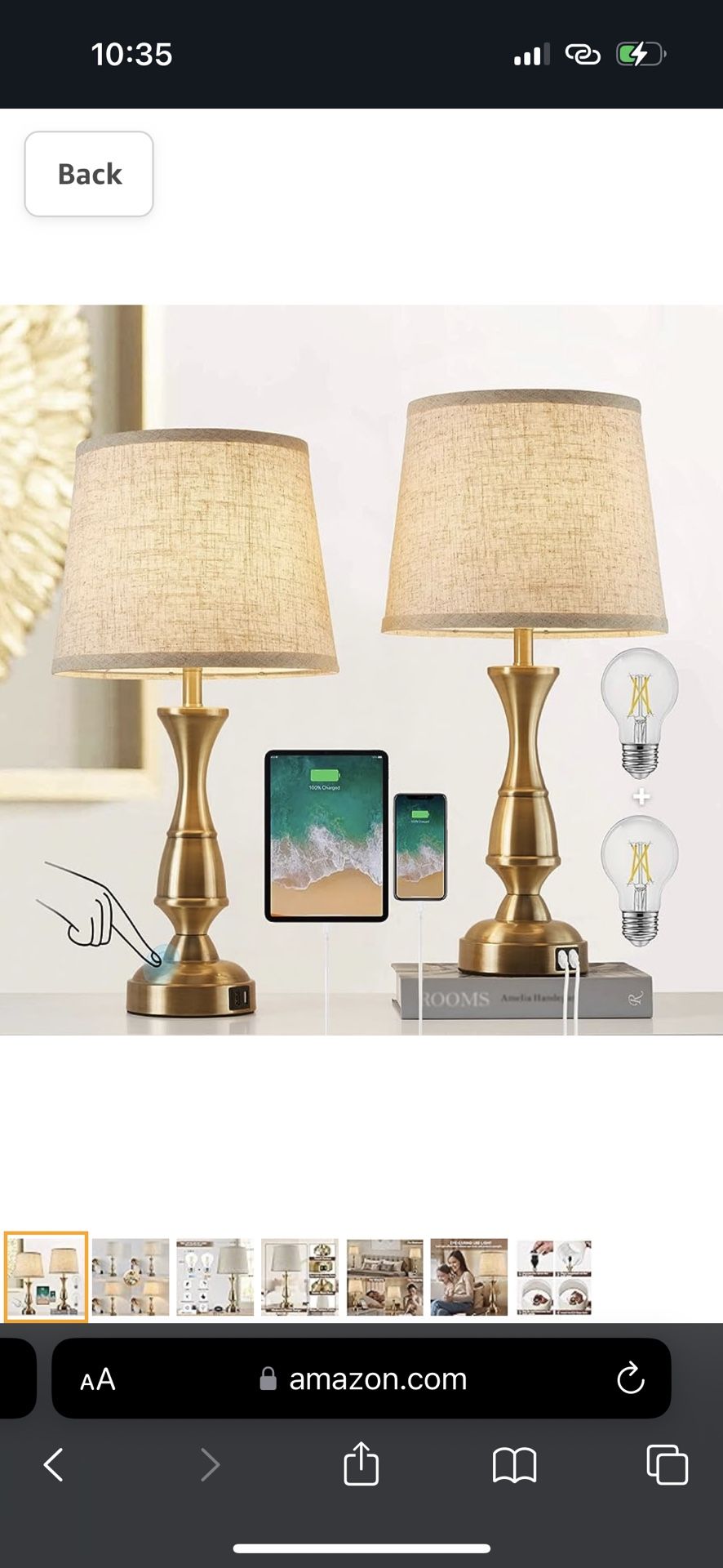 Vintage Bedside Lamp Set of 2,Farmhouse Table Lamp Touch Control 3-Way Dimmable End Table Lamp with 2 USB Port, Desk Lamp Modern Nightstand Lamp for L