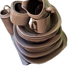 Mikasa Japan Vintage 1980s Color Classics Charcoal Gray Dinner Set, 31 Pieces