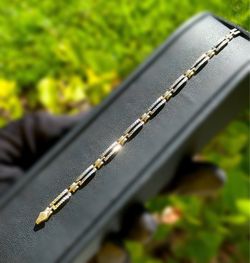 Jewelry 10k solid yellow two tone gold alternating link bracelet 7.50” 4.00mm