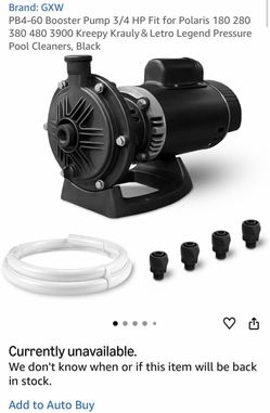 PB4-60 Booster Pump 3/4 HP Fit for Polaris 180 280 (contact info removed) Kreepy Krauly＆Letro Legend Pressure Pool Cleaners, Black