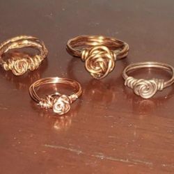 X4 FLORAL FLOWER ROSE BLOOM COPPER WIRE RING SET JEWELRY