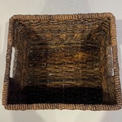 Handwoven Natural Wicker Storage Basket with Cutout Handles – Rustic Boho Rectangular Organizer (11” x 10”)