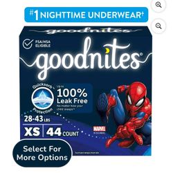 Goodnites Boys Nighttime Leak Free Diaper / Underwear, XS (28-43 lbs), 44 Count 