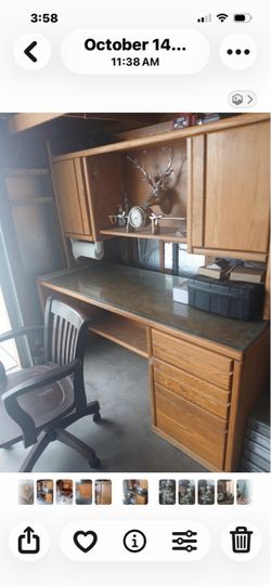 Oak Desk with Hutch and Glass Top