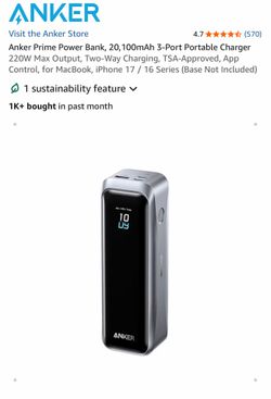 Anker Prime 20,100mAh Power Bank 3-Port 220W USB-C/USB-A Gray Matte A1340