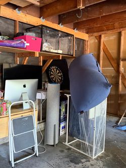 Table, white frame, glass top