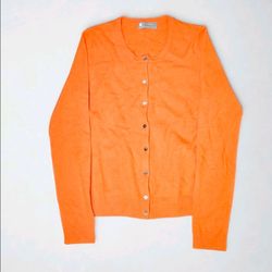 Women Cashmere Orange Cardigan Sweater