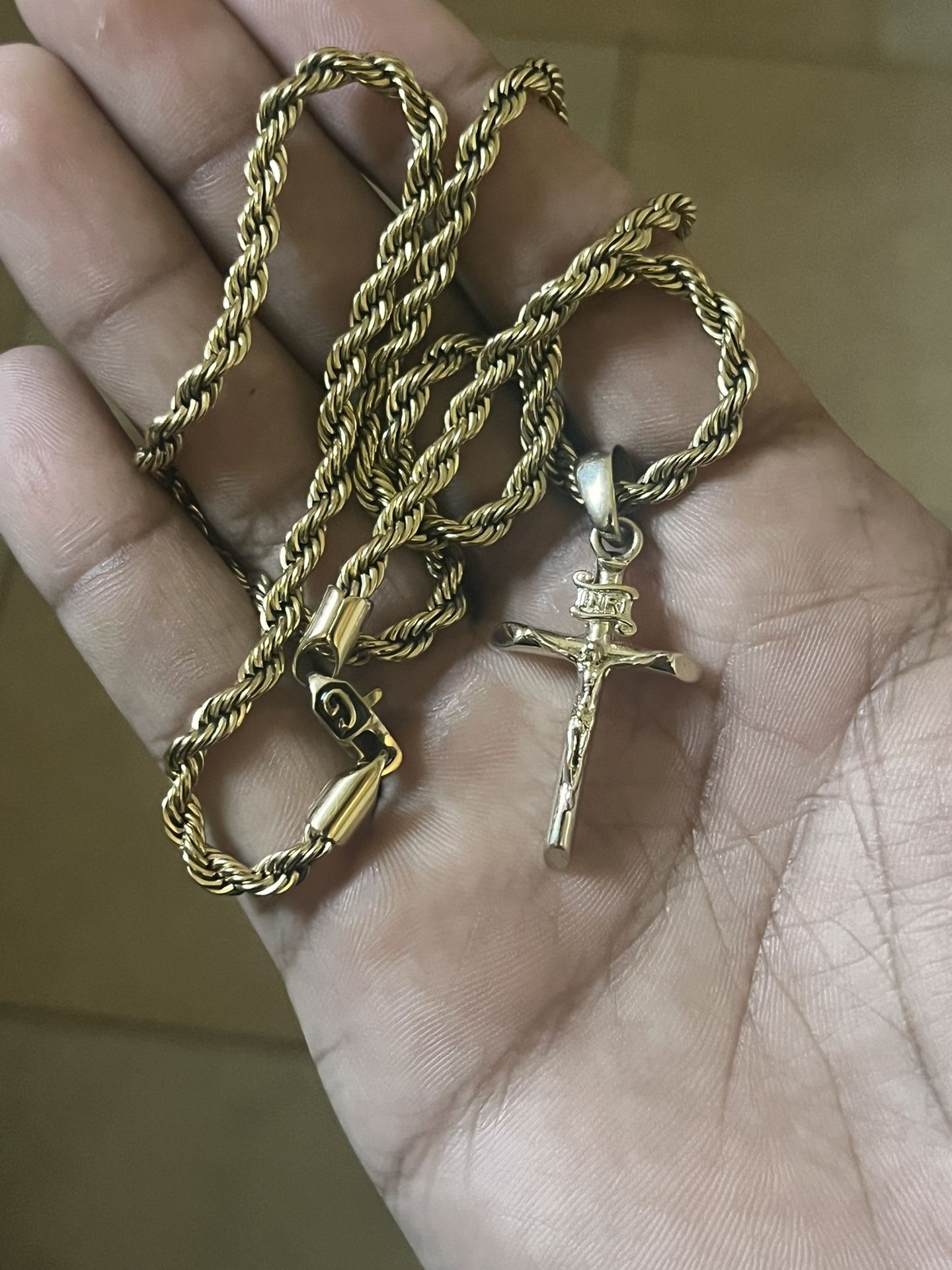 Crusifix Pendant 18k yellow gold plated with two Rope chains