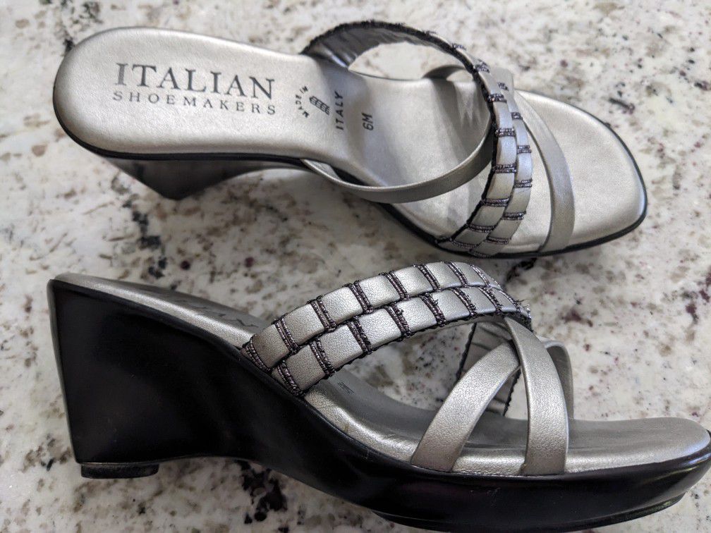 Italian Shoemaker Silver Wedge size 6