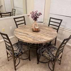 Marble Look Round Dining Table Set 