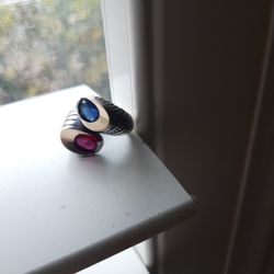 Solid 925 Sterling Silver With 18k Real Gold Accent Ring; Size 6 
