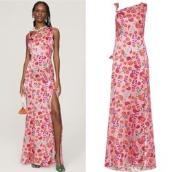 Saloni Leona Printed Silk Asymmetric Neck Maxi Gown
