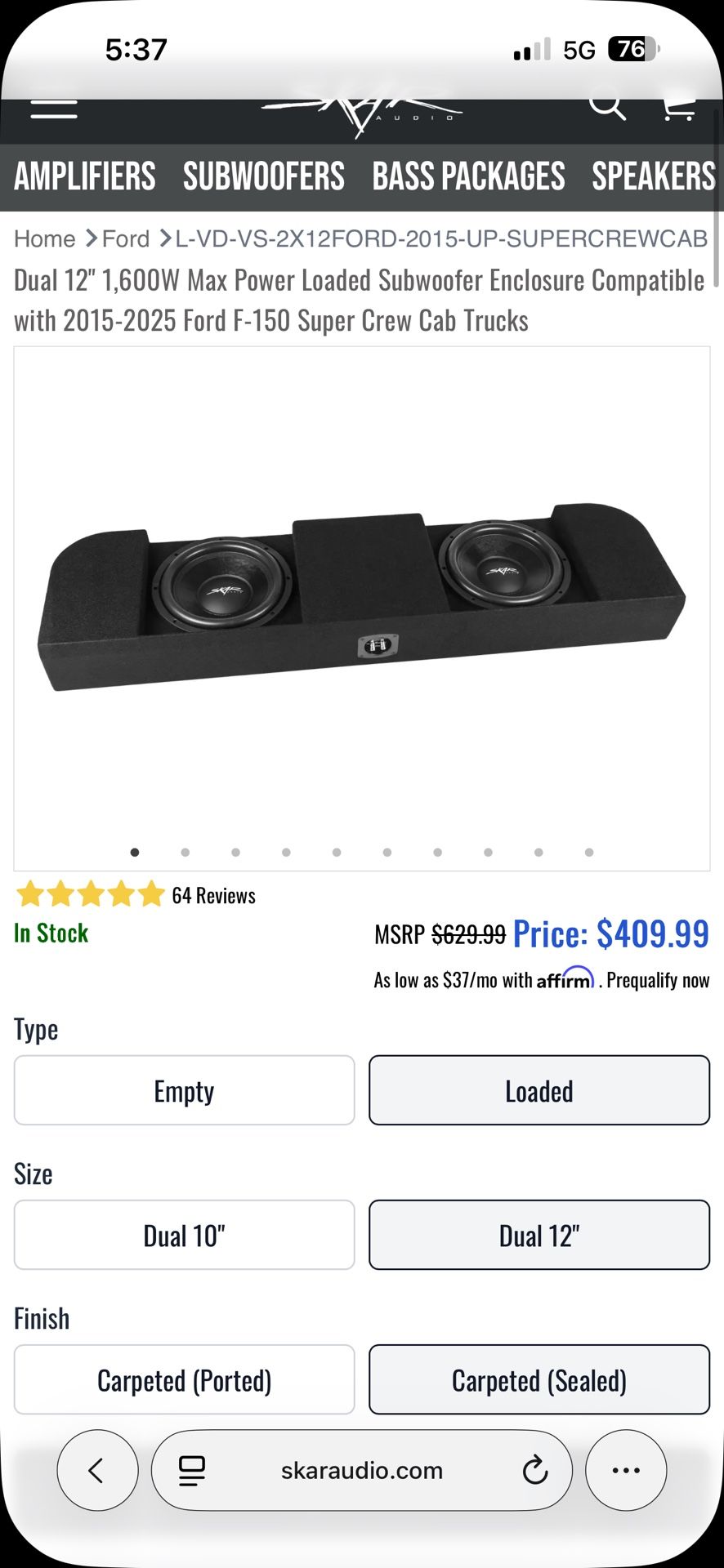 Ford F150 12”subs