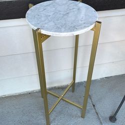 Small Folding Side Table - Marble/Stone Top with Gold Legs
