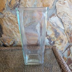 Heavy Square Clear Glass Vase 