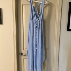 Knot Waist High Split Dress - Blue