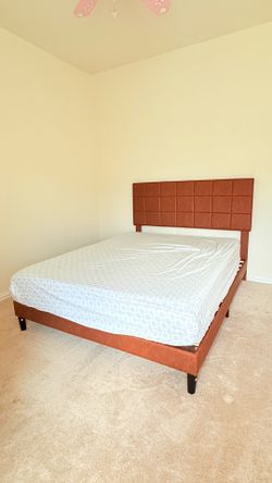 Queen bed with 10 inch memory foam mattress for sell. Very good condition